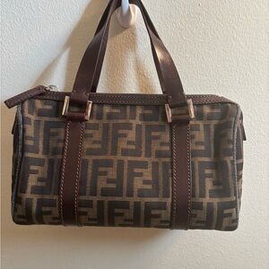 Fendi Brown Monogram Mini Handbag with Dark Brown Leather Trim